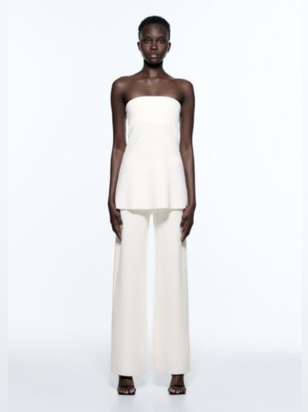Zara Straight Neck Knit Tube Top White M NWT